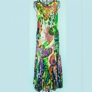 Multicolor Butterflies Sleeveless Alberto Makali Vintage MidiDress M